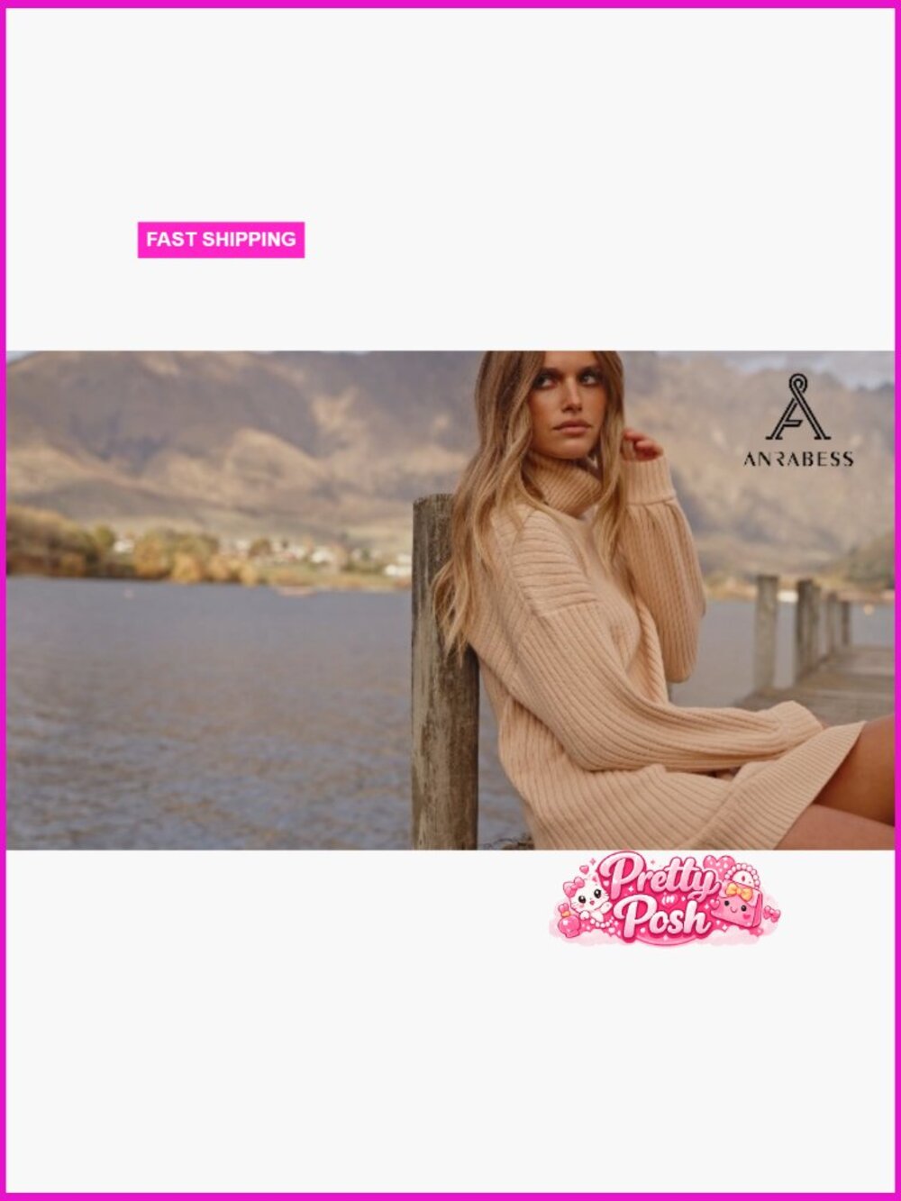 Oversized Sweater Dress Turtleneck Batwing Long Sleeve Ribbed Knit Loose Short - Picture 7 of 7